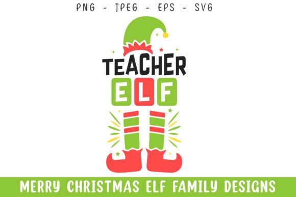 Merry Christmas Teacher Elf Design Svg