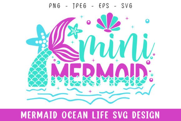 Mini Mermaid Ocean Life Design SVG