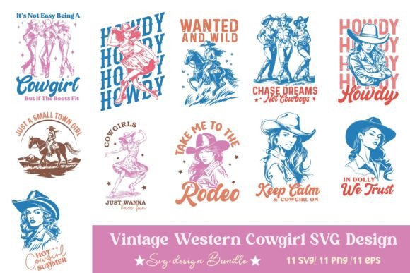 Vintage Western Cowgirl SVG Bundle